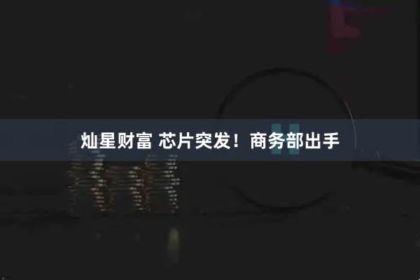 灿星财富 芯片突发！商务部出手